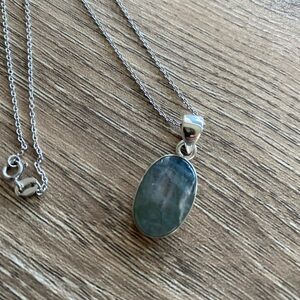 Oval Labradorite Gemstone Sterling Silver Pendant Women w/ 18" 925 Silver Chain